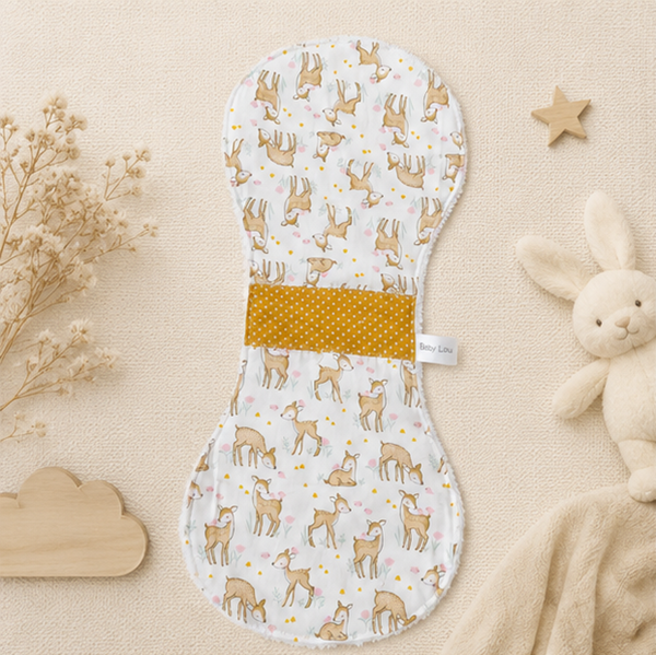 Bavoir épaule bébé en coton et éponge – Protection allaitement et biberon – Modèle Faon
