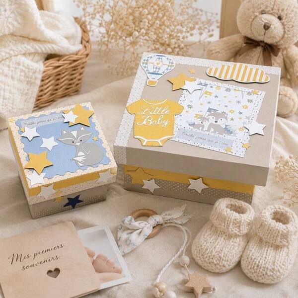 Coffret souvenirs de naissance Petit Loup – 2 boîtes – Pièce unique