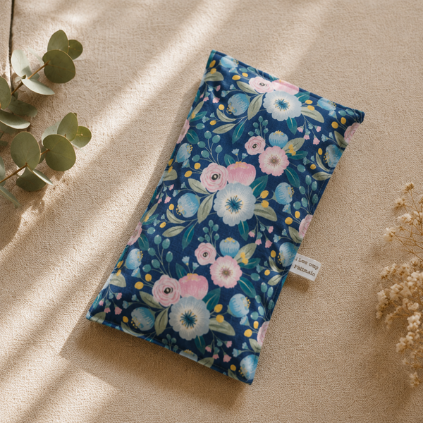 Bouillotte sèche artisanale déhoussable – Création faite main – Modèle Fleurs roses