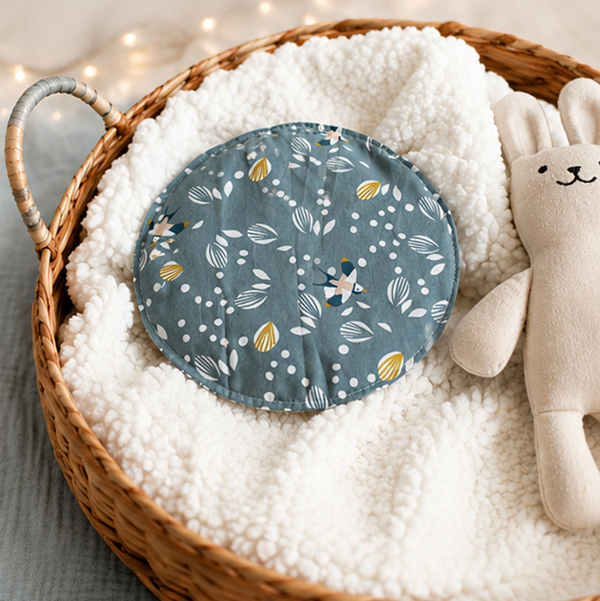 Bouillotte sèche artisanale déhoussable pour bébé – Création faite main – Modèle Hirondelles