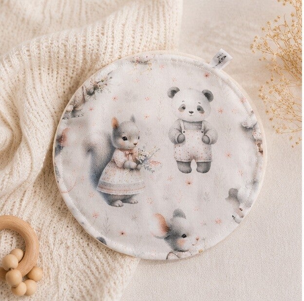 Bouillotte sèche artisanale déhoussable pour bébé – Création faite main – Modèle Animaux printaniers
