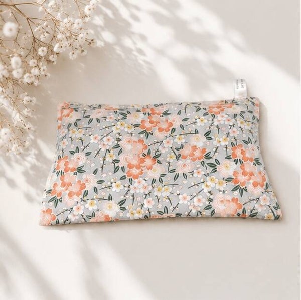 Bouillotte sèche artisanale déhoussable – Création faite main – Modèle Fleurs de cerisier orange