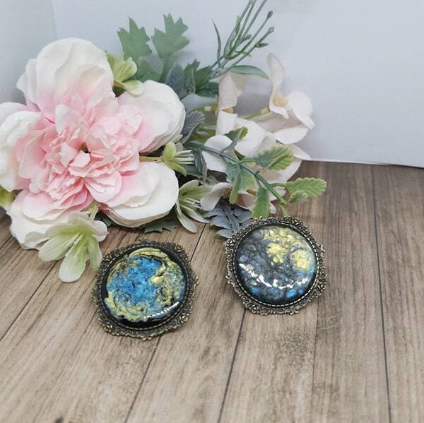 Broche résine ronde, Peinture à l'huile, Modèle Abysses