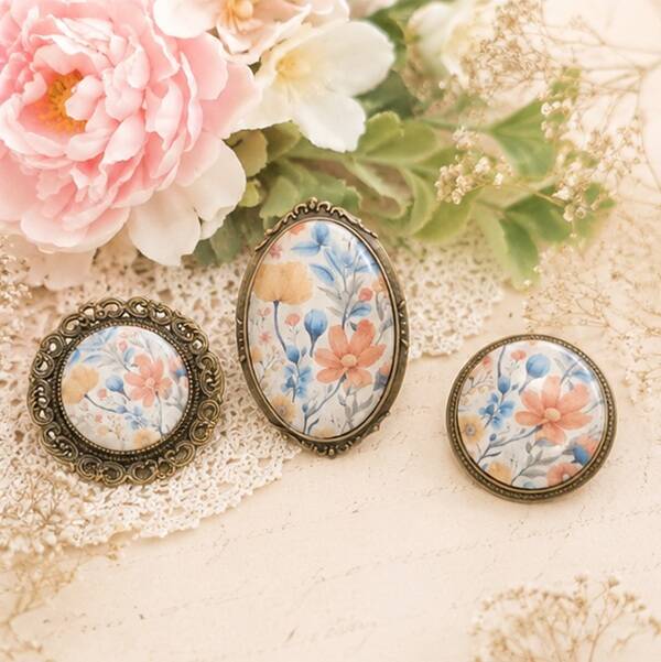 Broches illustrées cabochon en verre – Fleurs des champs – Bijou artisanal