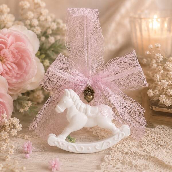 Céramique à parfumer Cheval à bascule – Dentelle rose