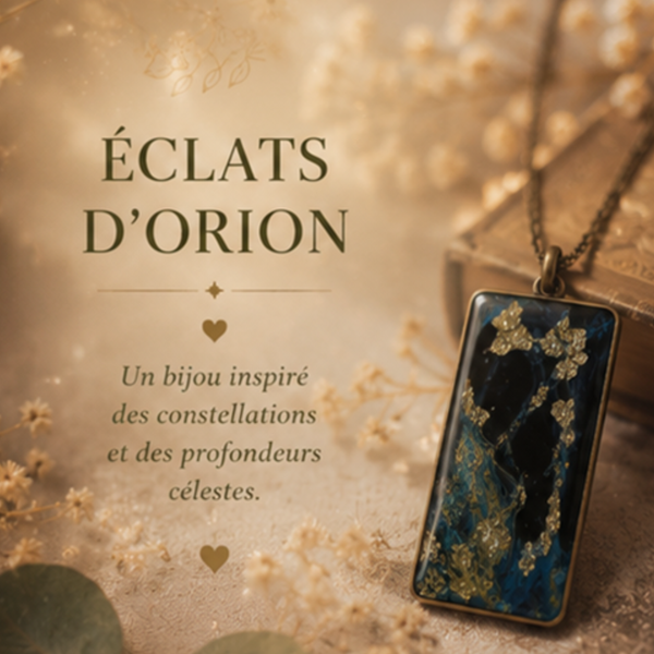 Collier en résine peint à la main médaillon rectanguaire - Eclats d'Orion – Bijou artisanal et poétique