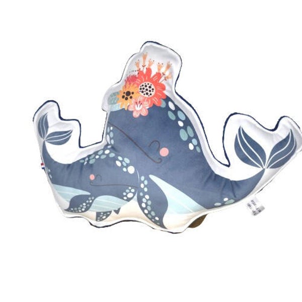 Coussin doudou bébé artisanal – Compagnon douceur fait main – Cadeau naissance – Modèle Baleine et son petit