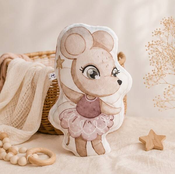 Coussin doudou bébé artisanal – Compagnon douceur fait main – Cadeau naissance – Modèle Fée Souris