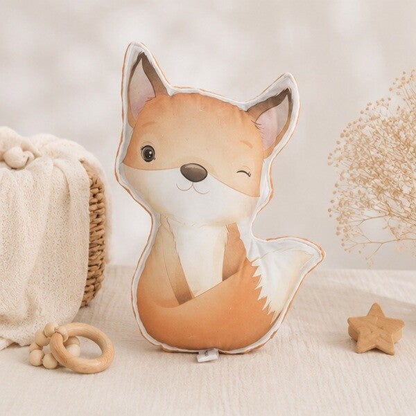 Coussin doudou bébé artisanal – Compagnon douceur fait main – Cadeau naissance – Modèle Renard