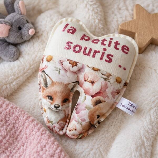 Dent de lait en tissu avec poche – Pour la Petite Souris – Collection Forêt Fleurie
