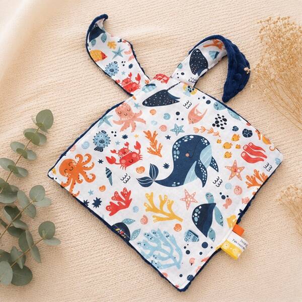 Doudou plat tout doux pour bébé – Compagnon confectionné à la main – Modèle Animaux marins