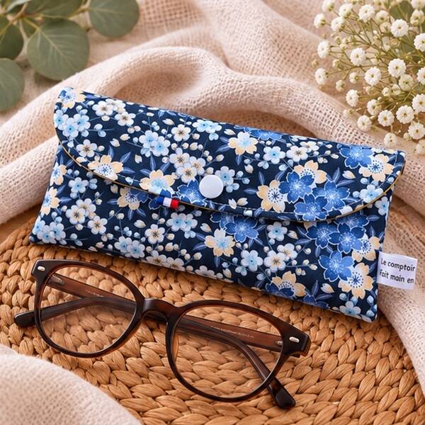 Etui à lunettes en tissu – Modèle Nuit de saphir – Fabrication artisanale française