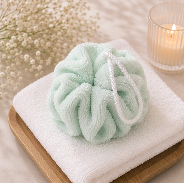 Fleur de douche vert menthe en éponge de bambou – Fabrication artisanale