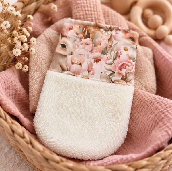 Gant de toilette bébé et enfant en éponge – Forêt fleurie – Eponge bambou ultra douce
