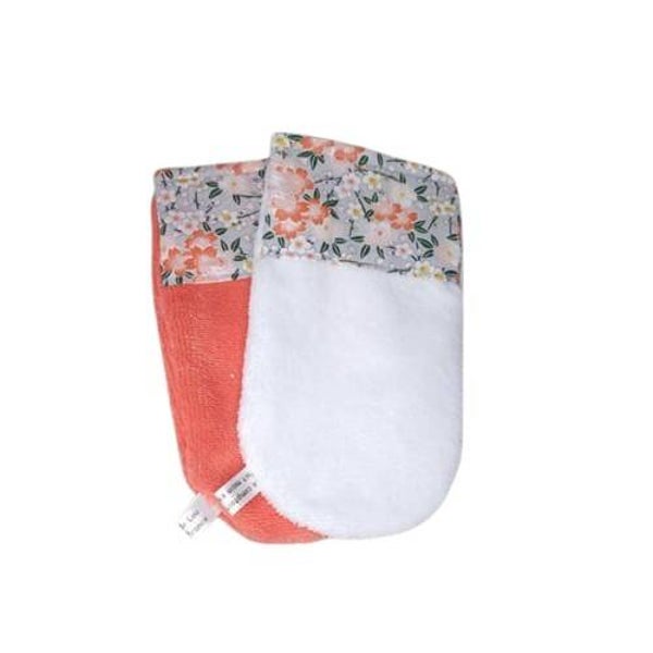 Gants de toilette, Eponge bambou, Modèle Fleurs de cerisier orange