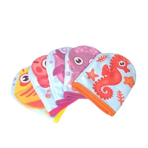 Gants d'apprentissage pour la toilette des petits, Modèle Animaux marins