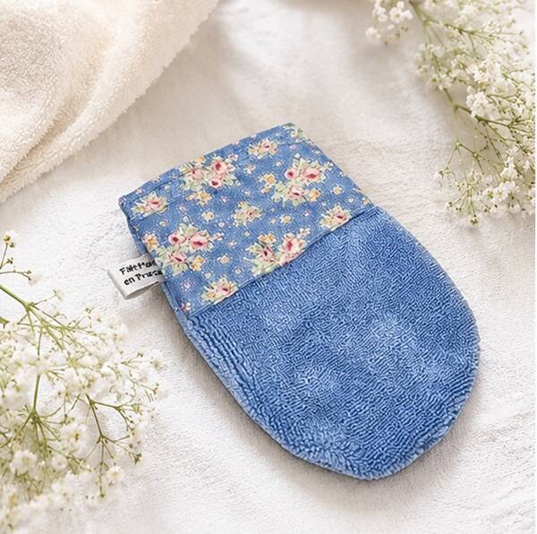 Gant de toilette en éponge bambou – Fleuri chic – Fabrication artisanale française