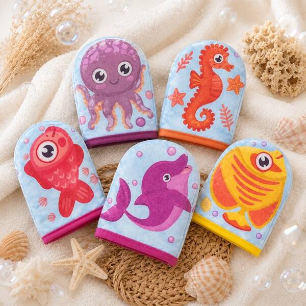 Gant de toilette enfant en éponge – Animaux marins – Créations artisanales