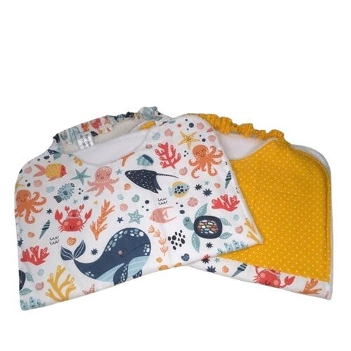 Grand bavoir, Serviette à élastique, Coton et éponge, Modèle Animaux marins