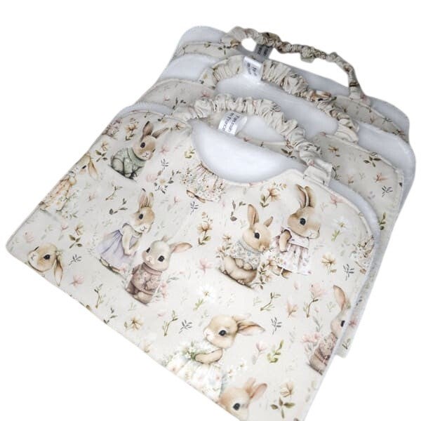 Grand bavoir, Serviette à élastique, Coton et éponge, Collection L'éveil du printemps