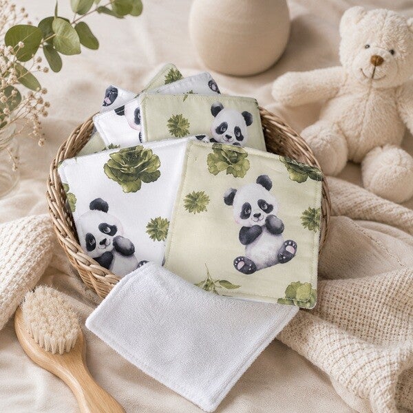 Lingettes lavables bébé 10.5 x 10.5 cm – Panda –  Coton & éponge bambou