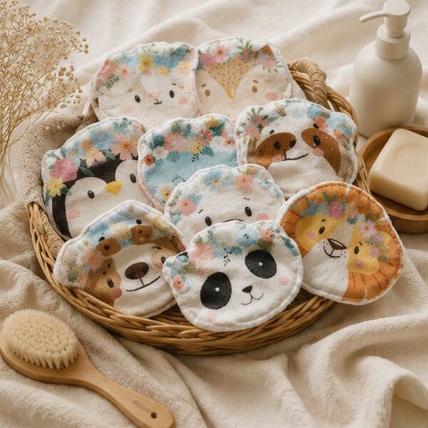Lingettes lavables enfants éponge – Animaux mignons –  Fabrication artisanale
