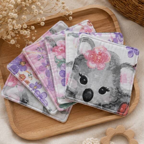 Lingettes lavables bébé 10.5 x 10.5 cm – Koala –  Coton & éponge bambou
