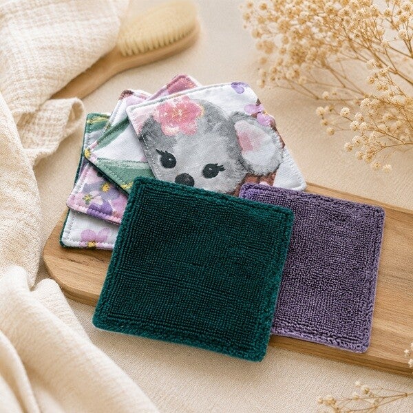 Lingettes lavables bébé 8.5 x 8.5 cm – Koala –  Coton & éponge bambou
