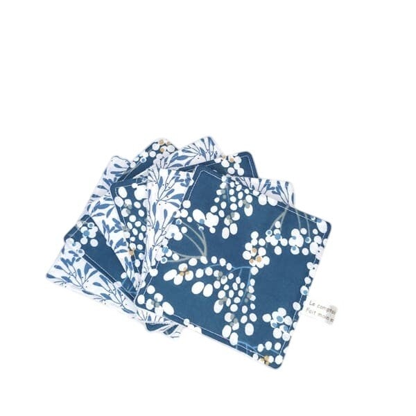 Lingettes lavables, Coton et éponge bambou, Moyen format, Modèle Branchage blanc