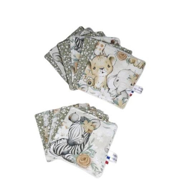 Lingettes lavables, Coton et éponge bambou, Petit et moyen format, Modèle Collection Bébés animaux