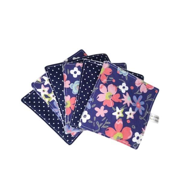 Lingettes lavables, Coton et éponge bambou, Moyen format, Modèle Grandes fleurs