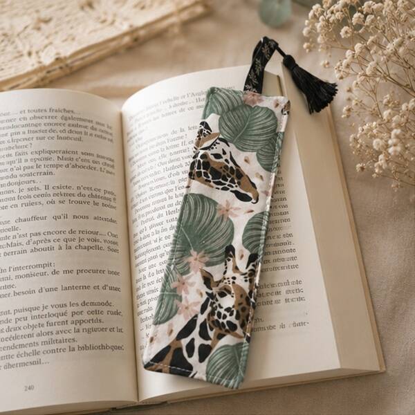 Marque-page artisanal en tissu – Girafes des savanes – Fait main