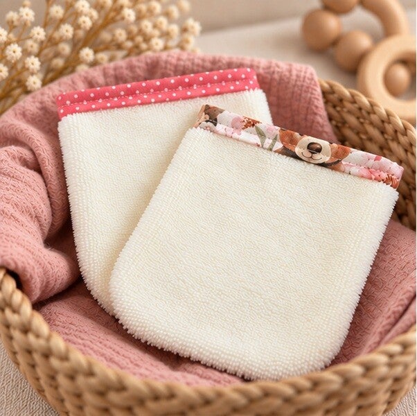 Mini gants débarbouillettes lavables – Forêt fleurie – Éponge bambou ultra douce