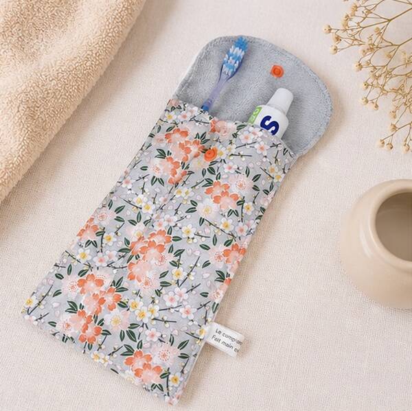 Pochette à brosse à dents – Fleurs de cerisier orange – Création artisanale