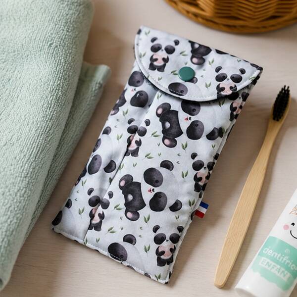 Pochette à brosse à dents enfant – Panda – Création artisanale
