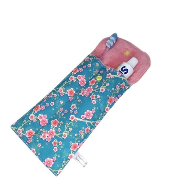 Pochette brosse à dents et dentifrice, Version adulte, Modèle Fleurs de cerisier fuchsia