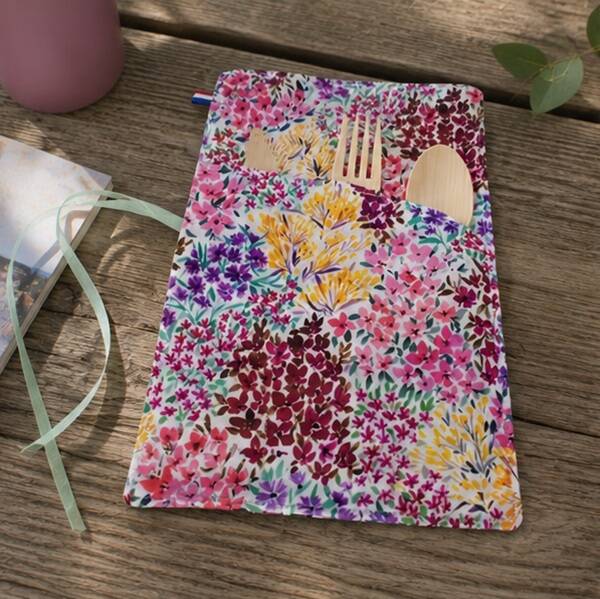 Pochette à couverts nomade en coton enduit – 2 formats – Jardin d'été