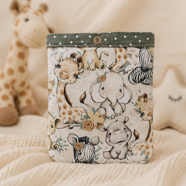 Pochette à livre artisanale molletonnée – Protection livres, liseuses et carnets – Modèle Bébés animaux