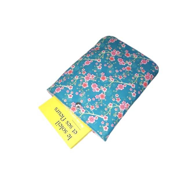 Pochette à livre ou liseuse, Pour livre de poche, Modèle Fleurs de cerisier fuchsia