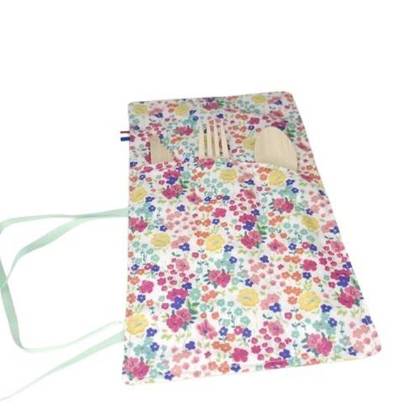 Pochettes à couverts, Modèle simple, Lavable & réutilisable, Modèle fleurs jaunes et roses