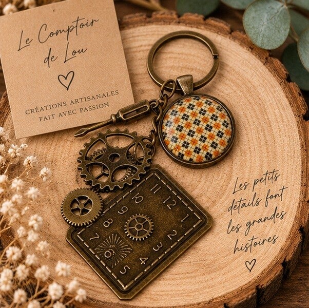 Porte-clés homme illustré – L'Atelier Vintage – Cabochon en verre