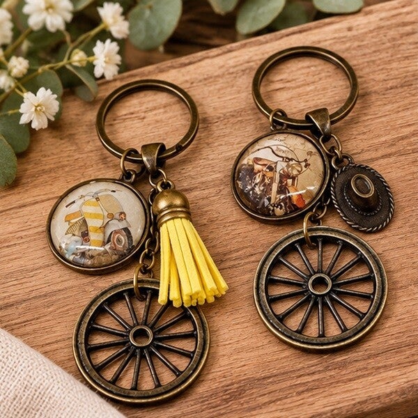 Porte-clés homme illustrés vintage – Esprit de Route – Cabochon en verre