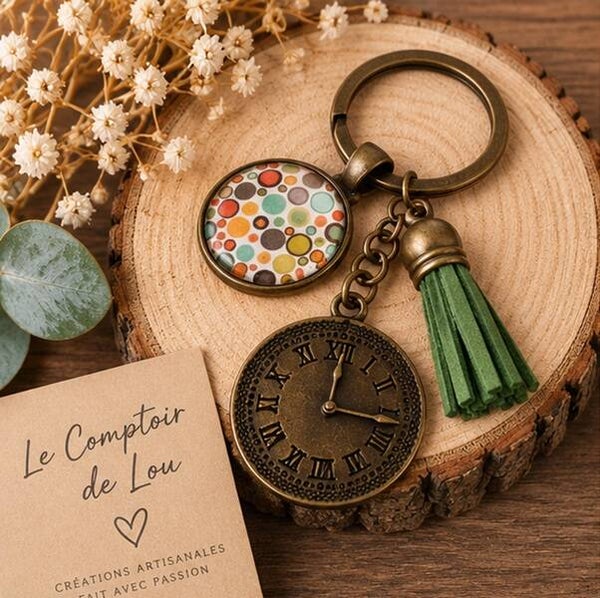 Porte-clés homme illustré – Tempo Rétro – Cabochon en verre
