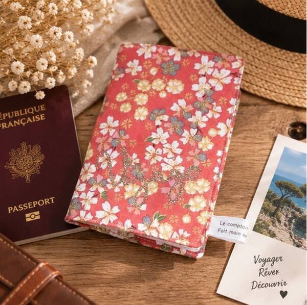 Protège-passeport en tissu – Jardin japonais corail