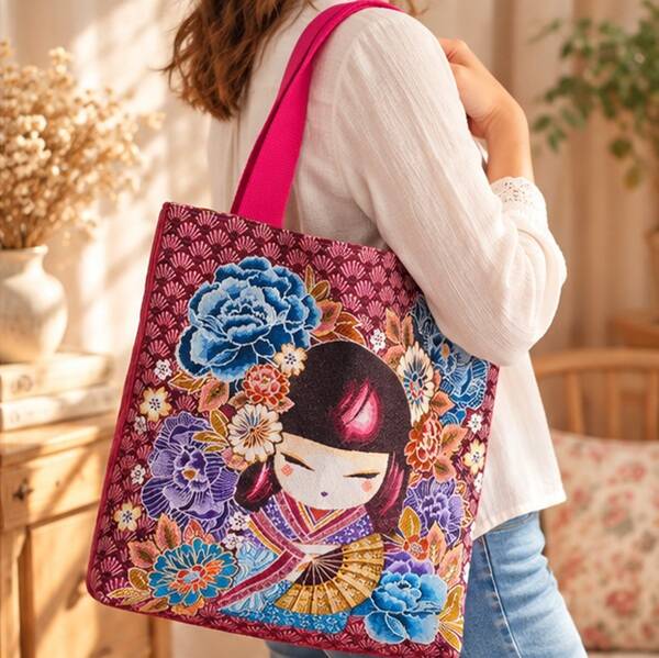 Sac cabas artisanal  | Fleurs de Sakura | Tote bag japonais fleuri