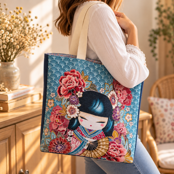 Sac cabas artisanal  | Jardin de Kyoto | Tote bag japonais fleuri
