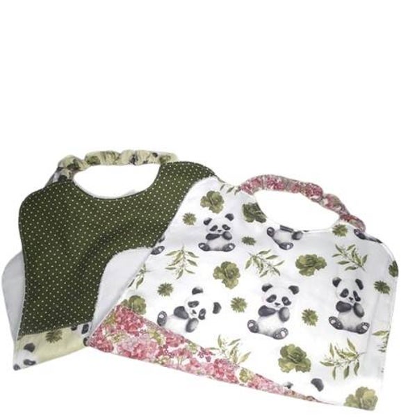 Grand bavoir, Serviette à élastique, Coton et éponge, Modèle Panda
