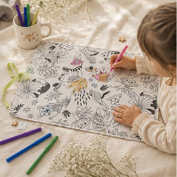 Set de table à colorier lavable – Aventures Sauvages – 2 faces différentes