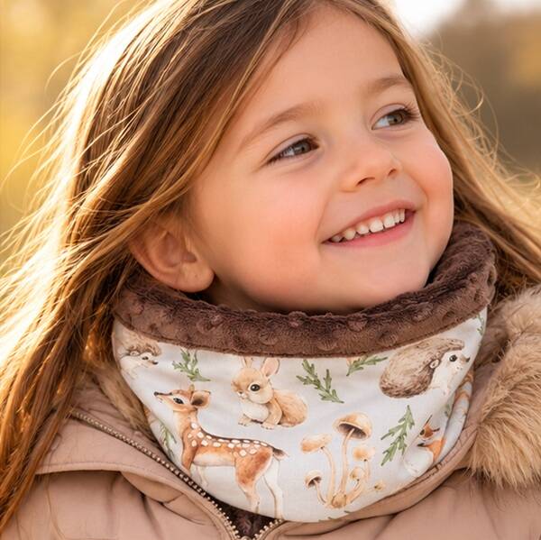 Tour de cou enfant fait main 3/6 ans – Promenade en forêt – Snood bi-matières artisanal