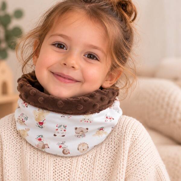 Tour de cou enfant fait main 3/6 ans – Petits compagnons – Snood bi-matières artisanal